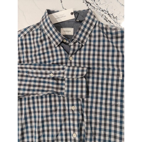 7 Diamonds Shirt Mens Small Blue White Black Plaid Button Up Long Sleeve New - Picture 1 of 10